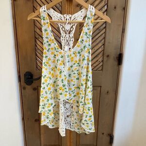 (L) Free People floral crochet lace flowy tank top
